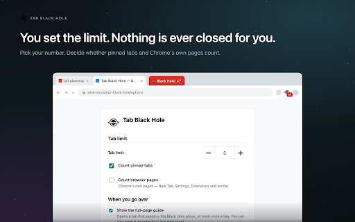 Tab Black Hole: Tab Limit Manager screenshot 4