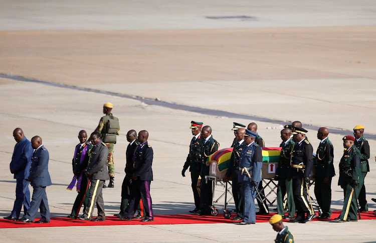 The body of former Zimbabwean President Robert Mugabe arrives back in Harare, Zimbabwe on September 11 2019, after he died on September 6 in Singapore after a long illness.