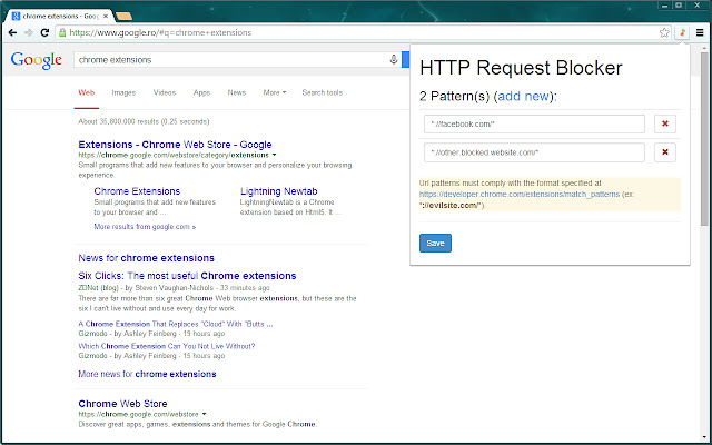 HTTP Request Blocker chrome extension