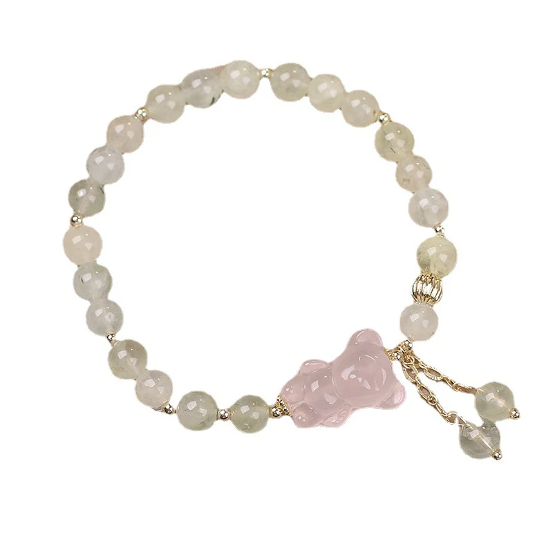 Pulsera de prehnita natural con cuentas, dulce y adorable, ideal para un look encantador y elegante. Disfruta de sus beneficios relajantes.