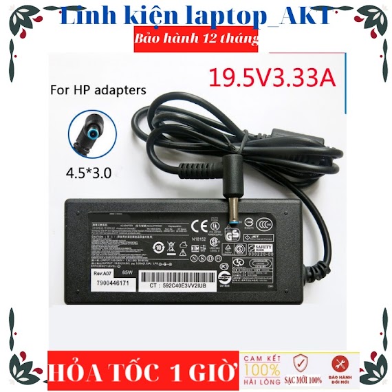 Sạc Laptop Hp 19.5V - 3.33A - 65W - Zin Chân Kim Nhỏ Hp 348 G7 Chromebook 14 Pavilion 15 - E00Xxx Hp 340 Envy 15 - J050Us Notebook