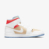 womens air jordan 1 mid se sesame / flash crimson / psychic blue / white