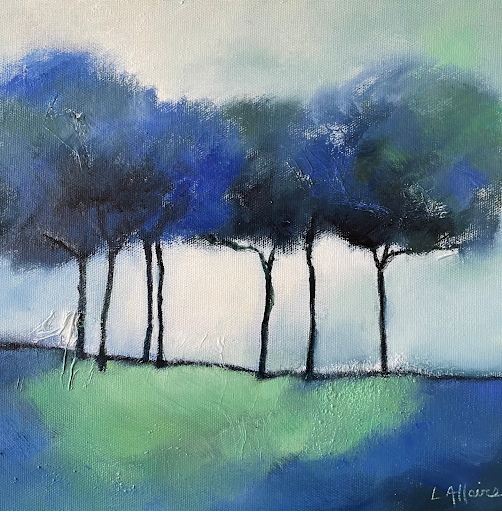 ,Bosquet menthe, arbres, art, artiste nantaise, tableaux à vendre en Loire-Atlantique, jaune, orange, vert, rose, blanc, couleurs chaudes, peinture à l'huile, oeuvres d'Art, paysages de Lydie Allaire, ciel blanc, ciel rose, trouver un cadeau, femme artiste, artiste peintre à Nantes, acheter une oeuvre d'artiste, cadeau d'anniversaire, cours de peinture, La baule, Pornichet, Bretagne, expositions en Bretagne