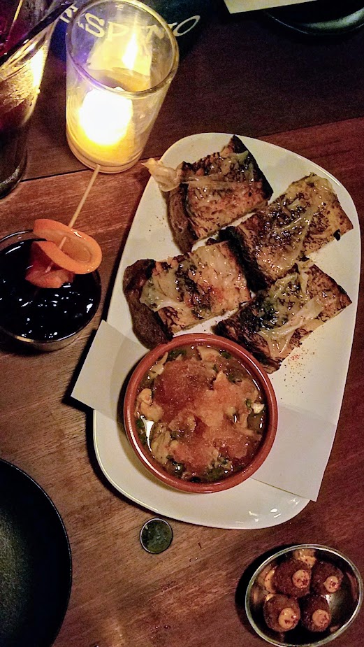 Bar Casa Vale Clam Conserva with Lardo Toast, Fried olives with sobrasada and piri piri mayo