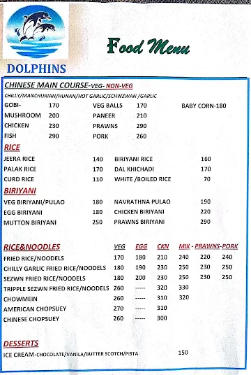 Dolphins Bar and Restaurant menu 