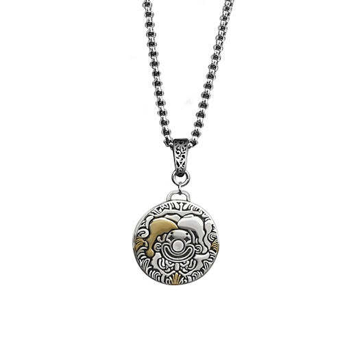 Title 4, Retro Tang Grass Pattern Clown Necklace, Trendy...