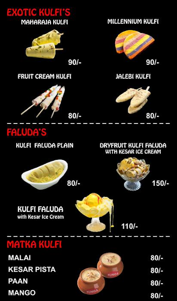 Kings Kulfi menu 