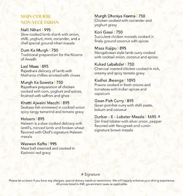 Indian Durbar - Conrad Bengaluru menu 