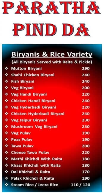 Paratha Pind Da menu 