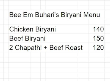 Bee Em Buhari's Biriyani menu 