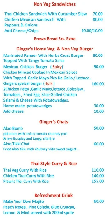 Gingers Katta menu 