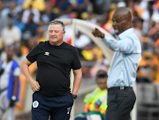 SuperSport United coach Gavin Hunt and Kaizer Chiefs counterpart Arthur Zwane during the DStv Premiership at Royal Bafokeng Stadium.