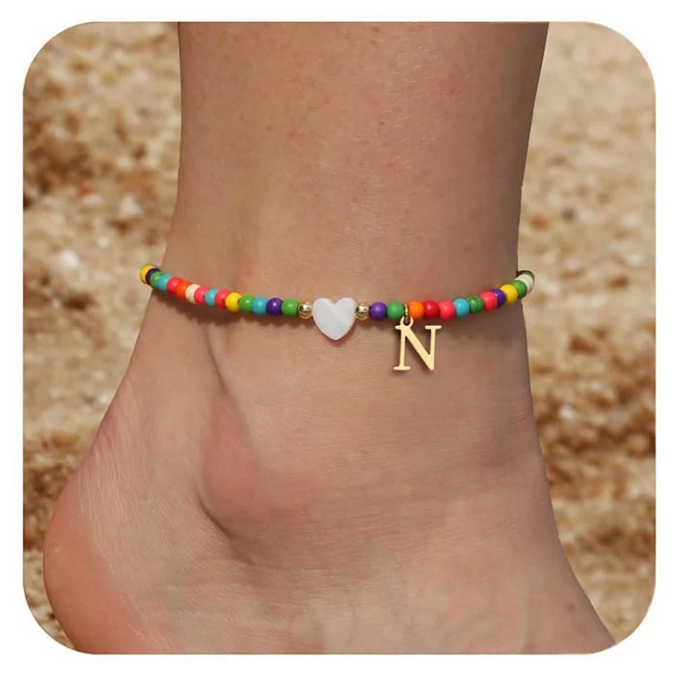 Chevillère Bohème Lettre Style Asiatique Petites Perles de Riz Message d'Amour. Un bijou unique pour exprimer votre amour et votre affection.