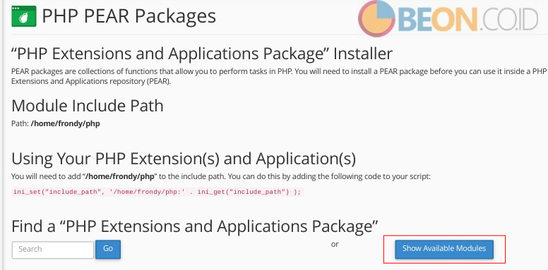 install pear package tambahan di cpanel