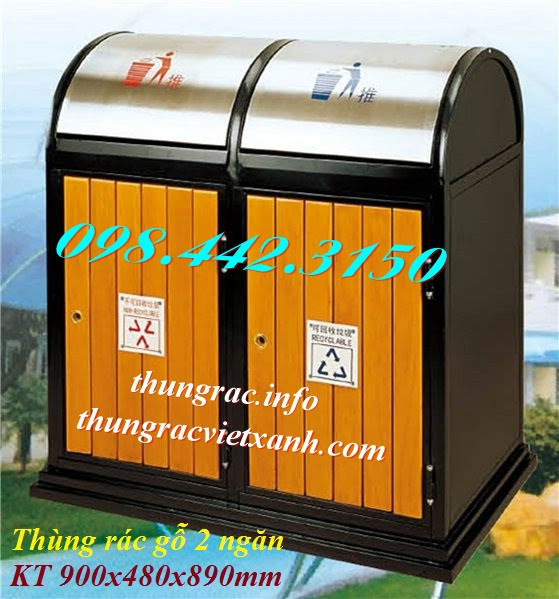 Thùng rác gỗ 2 ngăn