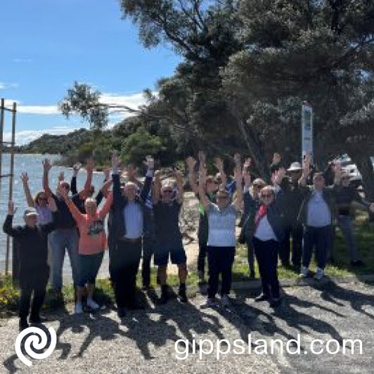 The Nationals Member for Gippsland South Danny OBrien with Loch Sport locals celebrating The Nationals $5 million commitment to addressing erosion issues on the Lake Victoria foreshore