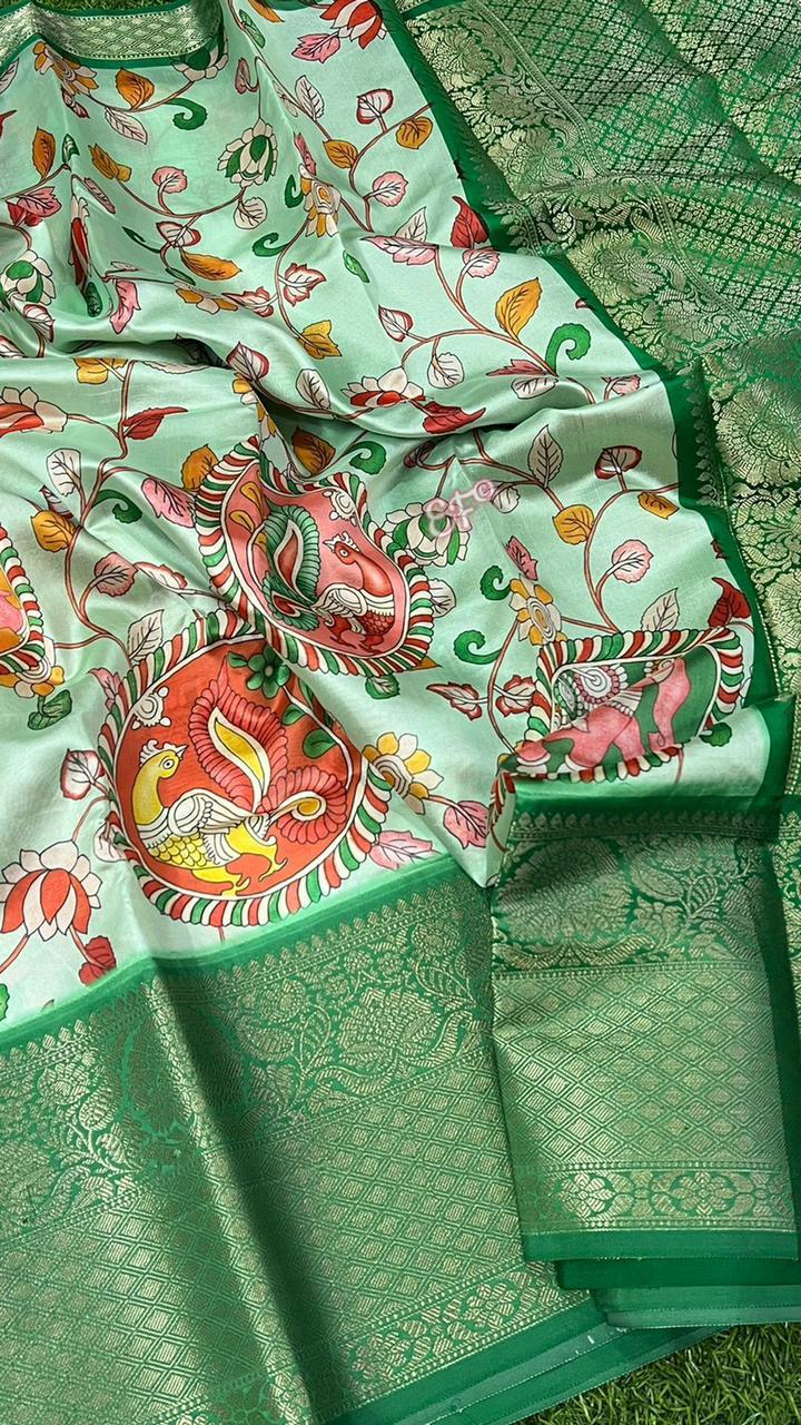 Smooth and soft Kalamkari Digital Printed Kalanjali Silk Sarees