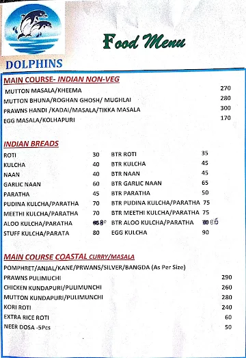 Dolphins Bar and Restaurant menu 