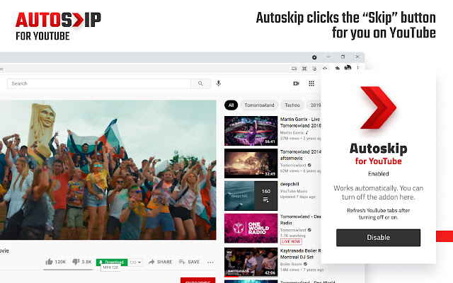 Autoskip for Youtube chrome extension