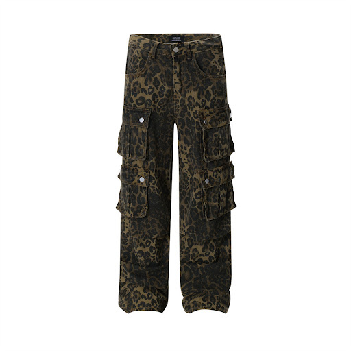 Title 2, Mens Punk Distressed Pleated Leopard Jeans, bo...