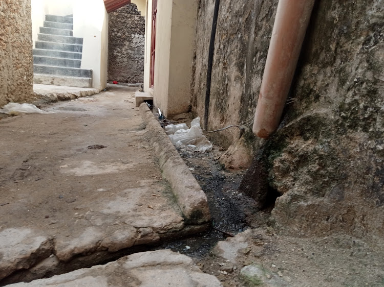 Open sewers in Lamu island.