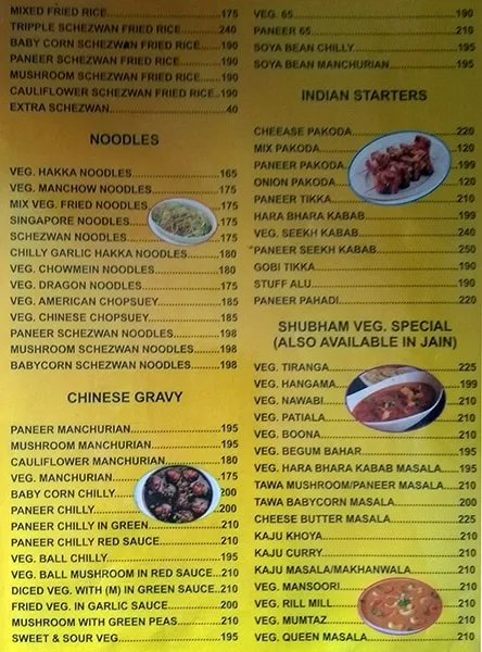 Shubham menu 