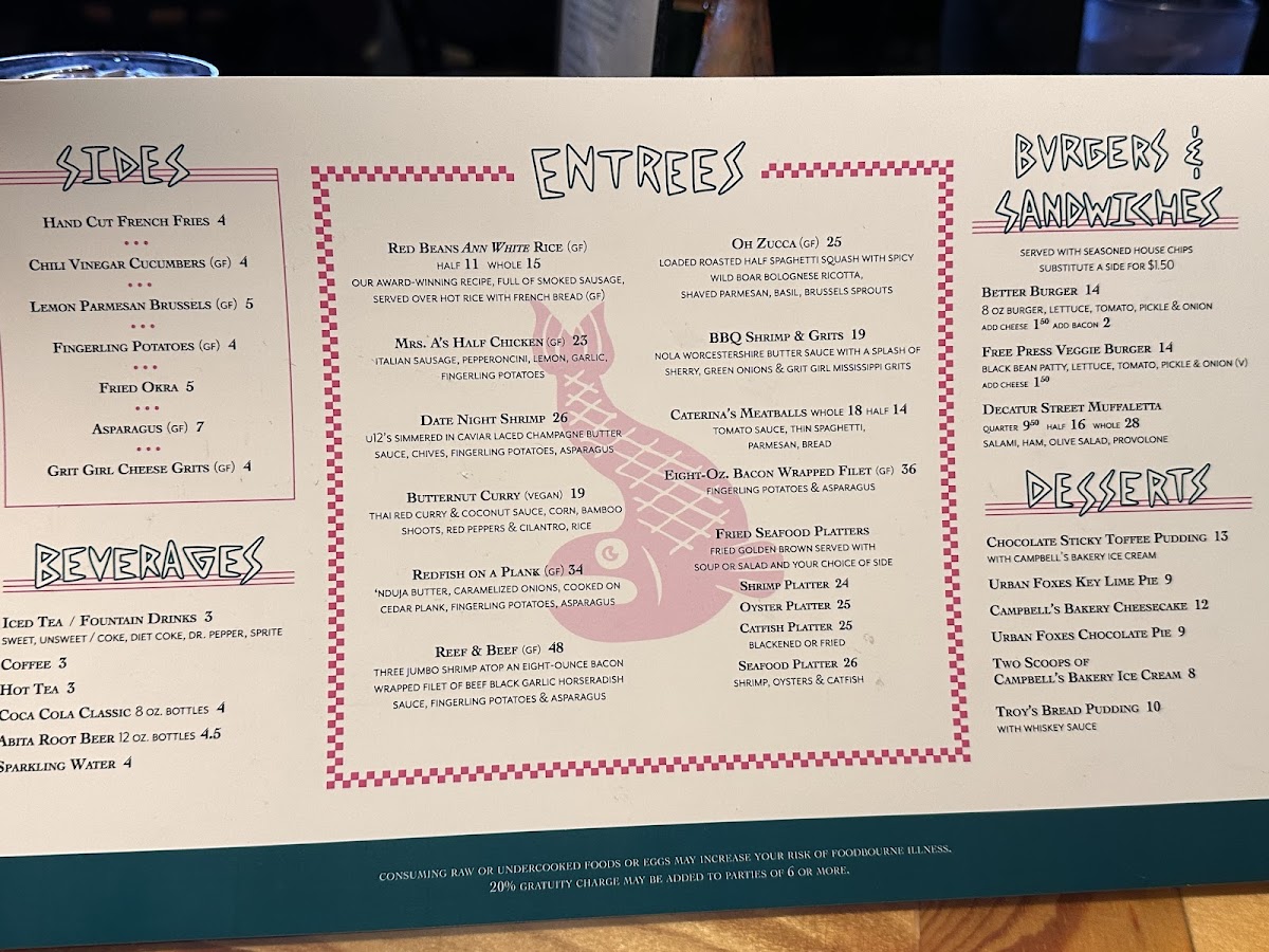 Hal & Mal's gluten-free menu