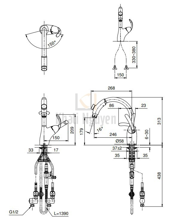 Bản vẽ kỹ thuật vòi rửa bát TOTO TKN34PBTN