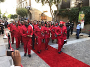 Red army on the red carpet: Julius Malema leads his Economic Freedom Fighters into Parliament ahead of the state of the nation address in Cape Town on 16 February 2018.