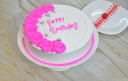 Eggless Vanilla Pink Rose Cake