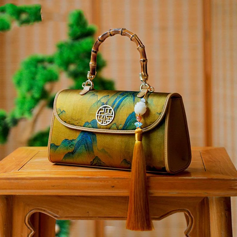 Jedwabna torebka damska Cheongsam w stylu chińskim, z bambusowym uchwytem, mała torba crossbody, idealna do noszenia niezbędnych rzeczy.