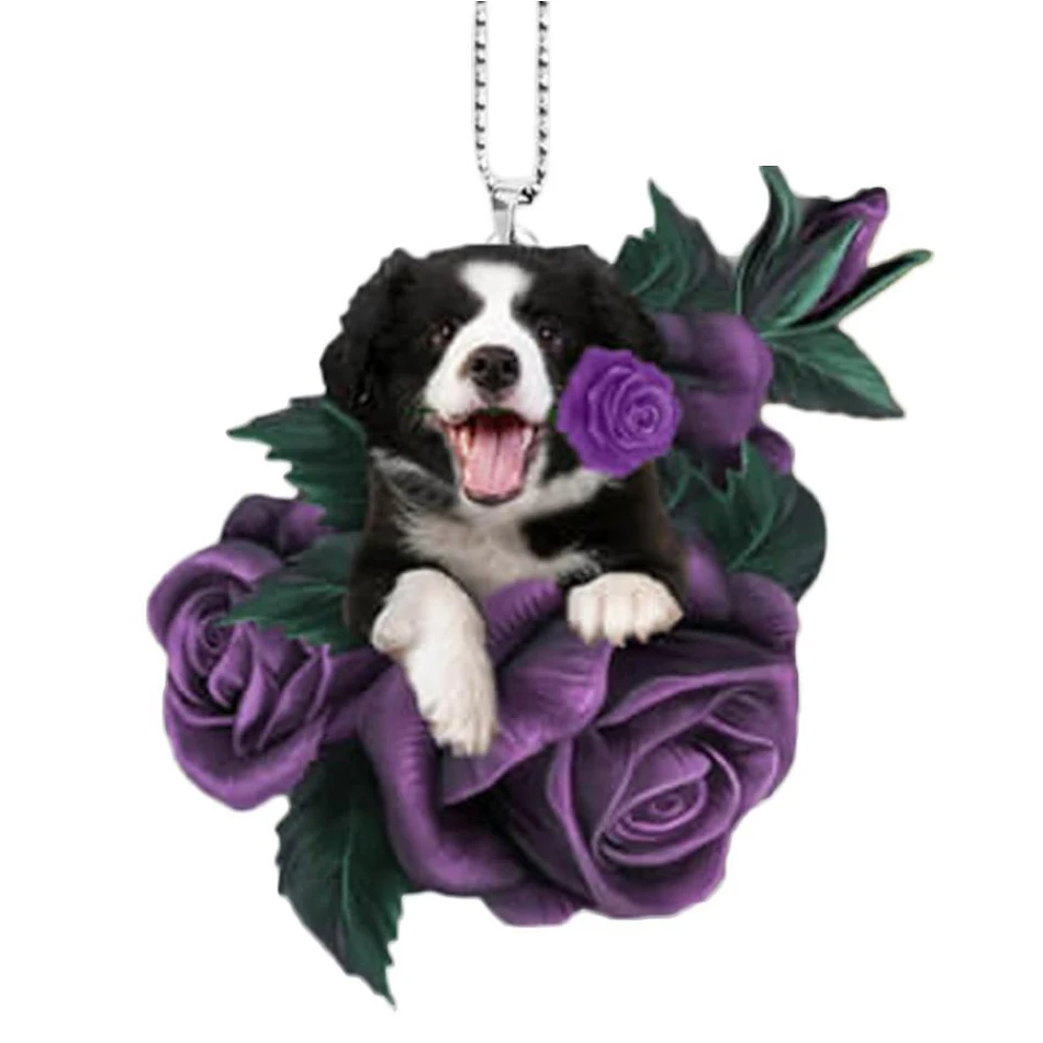 Pingente plano de acrílico Rose Dog, um acessório elegante e charmoso para cães. Leve seu pet com estilo com este pingente único e durável.
