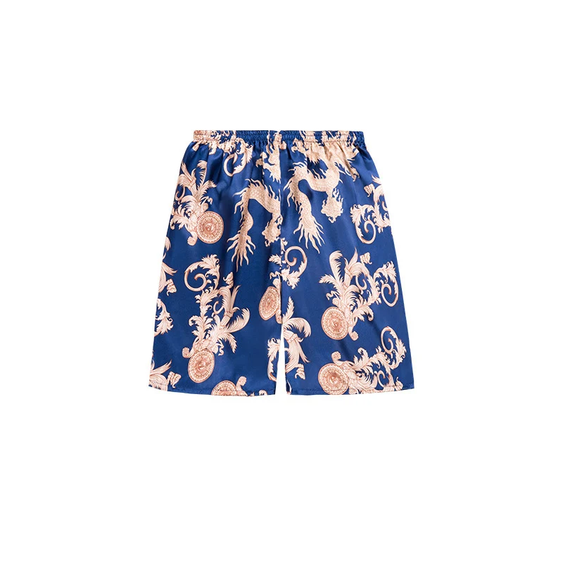 Pyjama homme Yao Ting en soie glacée, printemps et été, floral, short, vêtement d'intérieur tendance, confort et élégance.