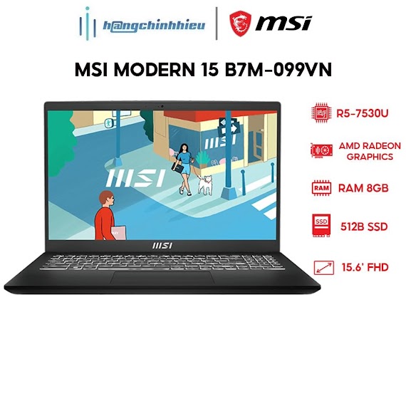 Laptop Msi Modern 15 B7M - 099Vn R5 - 7530U | 8Gb | 512Gb | 15.6' Fhd Hàng Chính Hãng