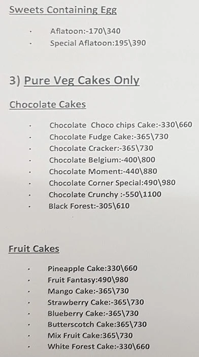 Corner Sweets And Cake Shop menu 