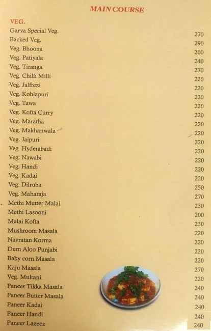 Garva menu 