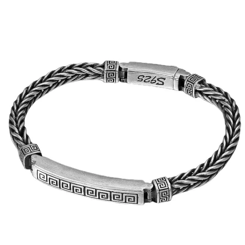 S925 Sterling Silber Herren Armband mit Sechs-Zeichen-True-Word-Echo-Muster, Xiangyun handgewebt, ein stilvolles Accessoire mit spiritueller Bedeutung.