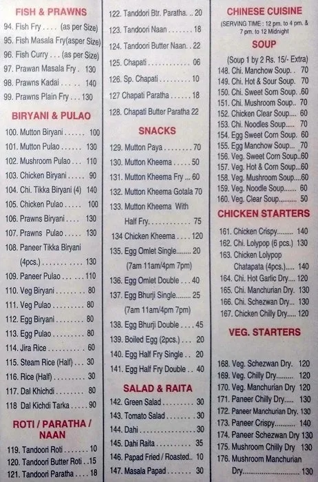 Colaba Restaurant menu 