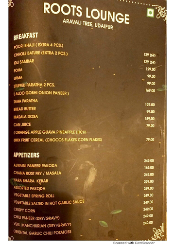 Roots Lounge menu 