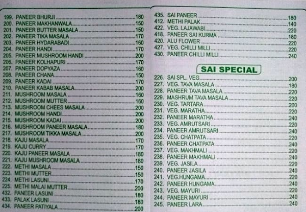 Sai Shraddha Hotel menu 