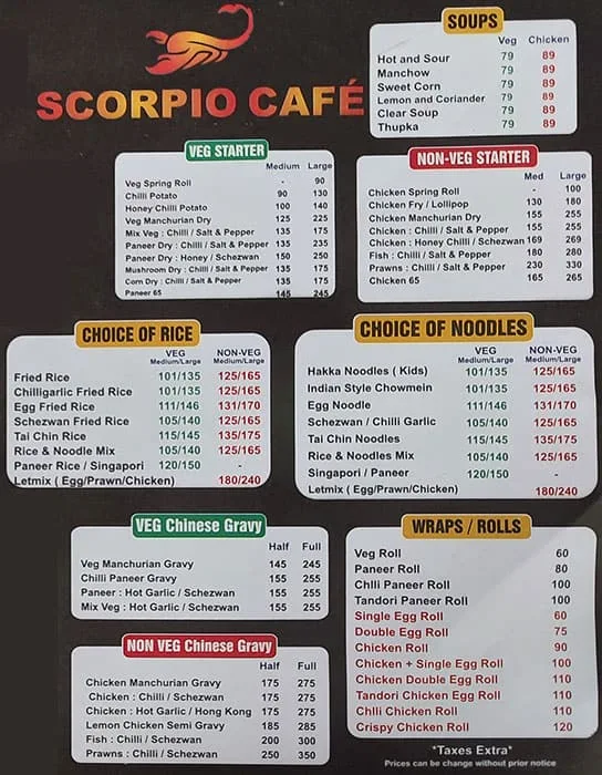 Scorpio Cafe menu 