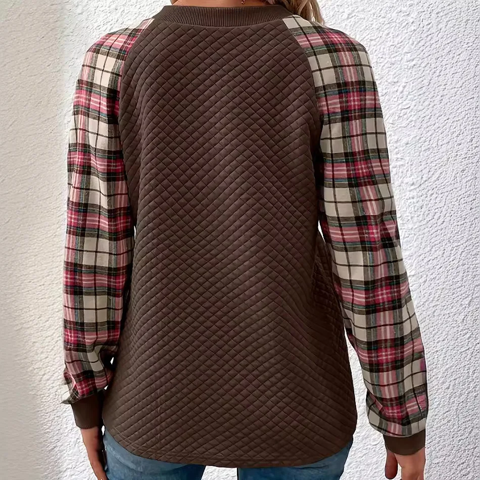 Maglione girocollo a maniche lunghe con cuciture scozzesi a rombi