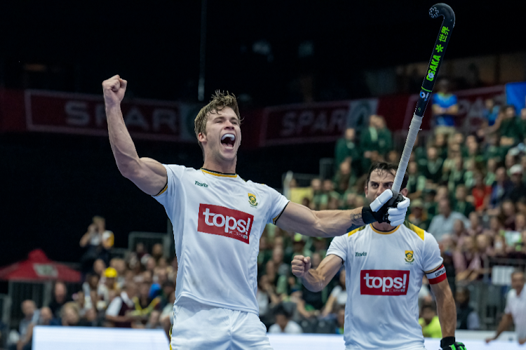 Chad Futcher celebrates scoring a goal against Argentina at the Heartfelt Arena in Pretoria on Thursday. Picture: Anton Geyser/Gallo Images