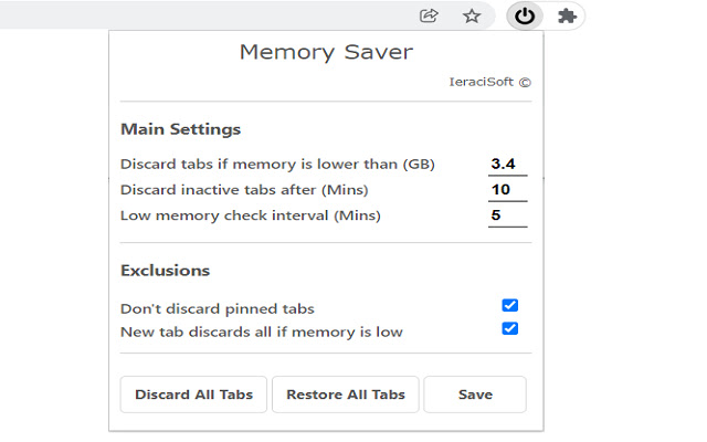 Memory Saver chrome extension