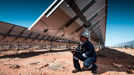 A Scatec engineer at the Kenhardt solar facility.