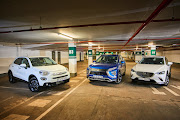 The Fiat 500X, left, Mitsubishi Eclipse Cross, centre, and Mazda CX-3.