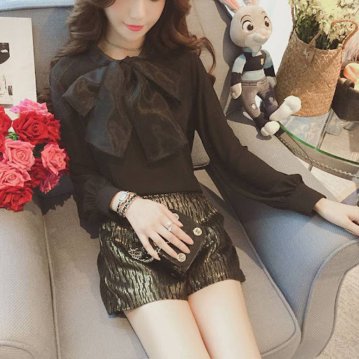Title 1, Womens Long Sleeve Bow Organza Chiffon Shirt