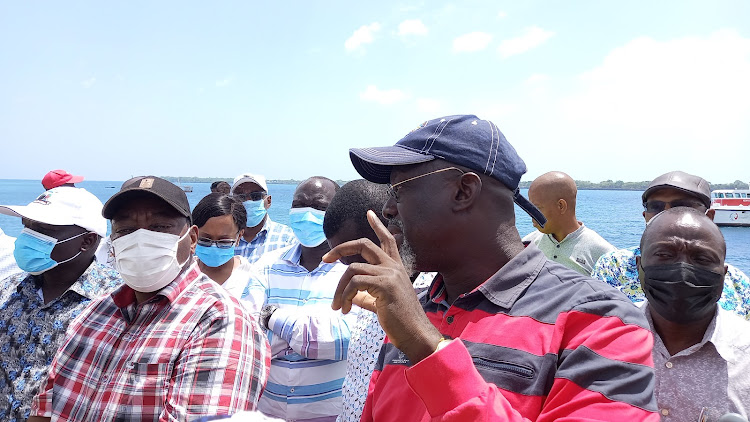 The National Development Implementation Committee chaired by Water PS Joseph Irungu and KPA general manager for infrastructure development Vincent Sidai in Shimoni, Kwale county, on January 12, 2022.