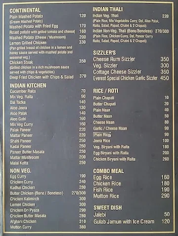 Everest Cafe menu 
