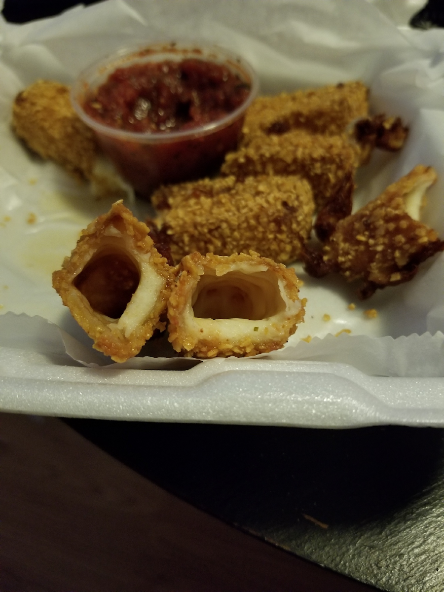There "famous" GF mozz sticks were completely hollow, breading was horrible and extremely salty. Never again.